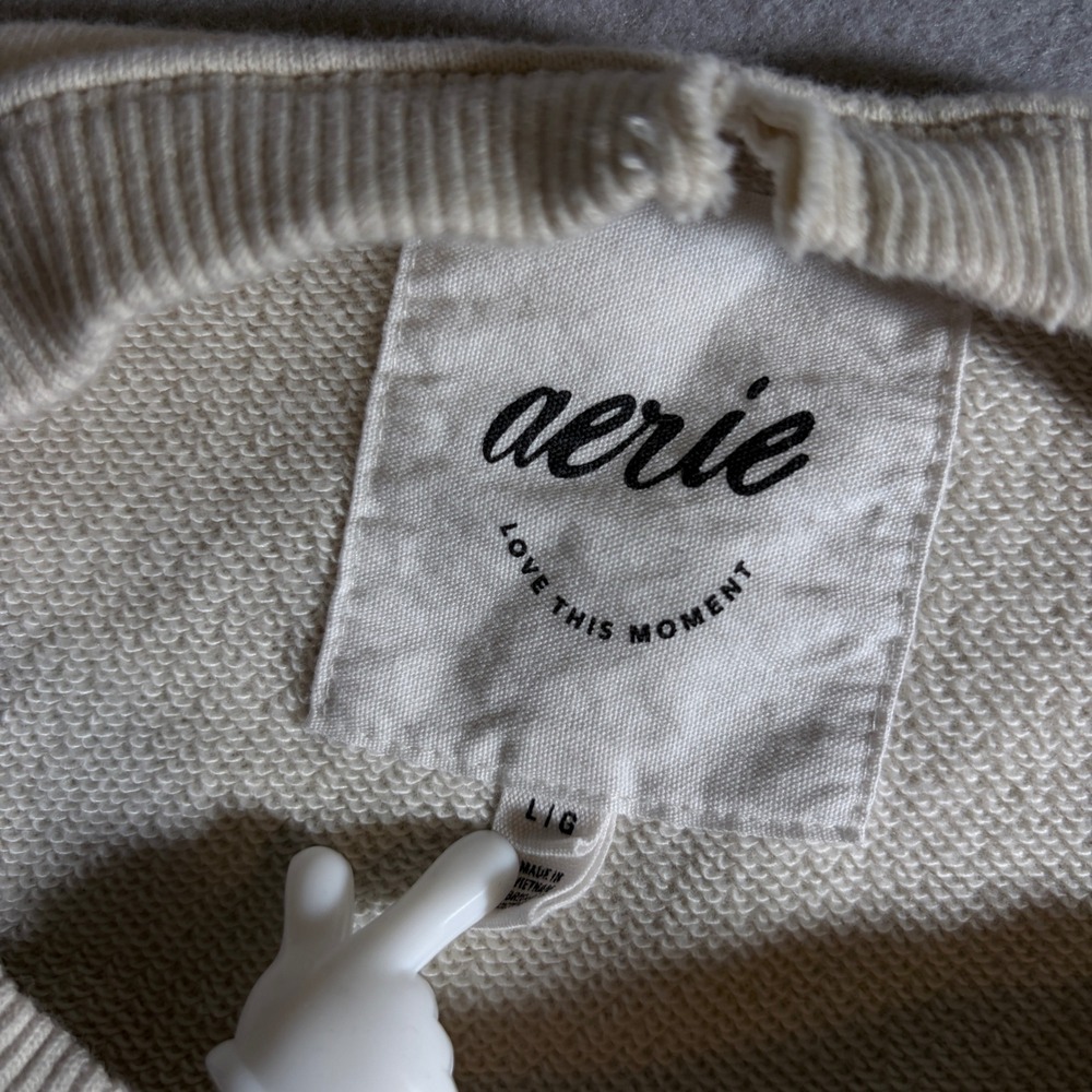 Aerie Womens Large Cream Love Embroidered Oversized Crewneck Sweatshirt Tan L - Picture 3 of 5